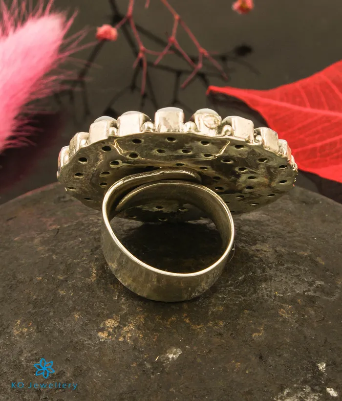 Rings Gemstone The Chitrani Silver Gemstone Cocktail Fingerring PearlTurquoise