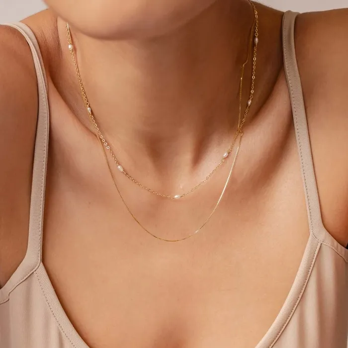 Rings Hey Happiness 2 Layering Necklaces Set Pearls Sterling Silver Gold