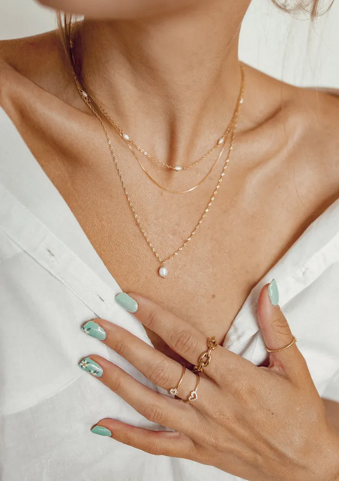 Rings Hey Happiness 2 Layering Necklaces Set Pearls Sterling Silver Gold