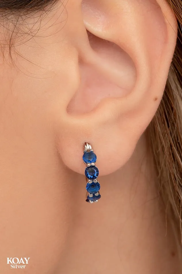 Blue Zircons Hoop Earrings KOAY Silver Store Earrings Blue Zircons Hoop Earrings KOAY Silver Store Earrings