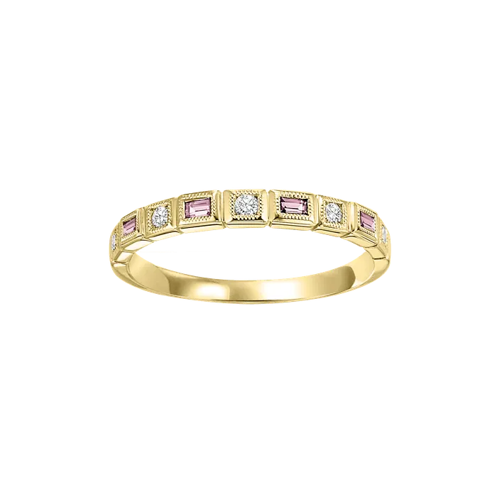 10k Yellow Gold Mix Bezel Pink Tourmaline Band 110CT International Diamond Center Rings