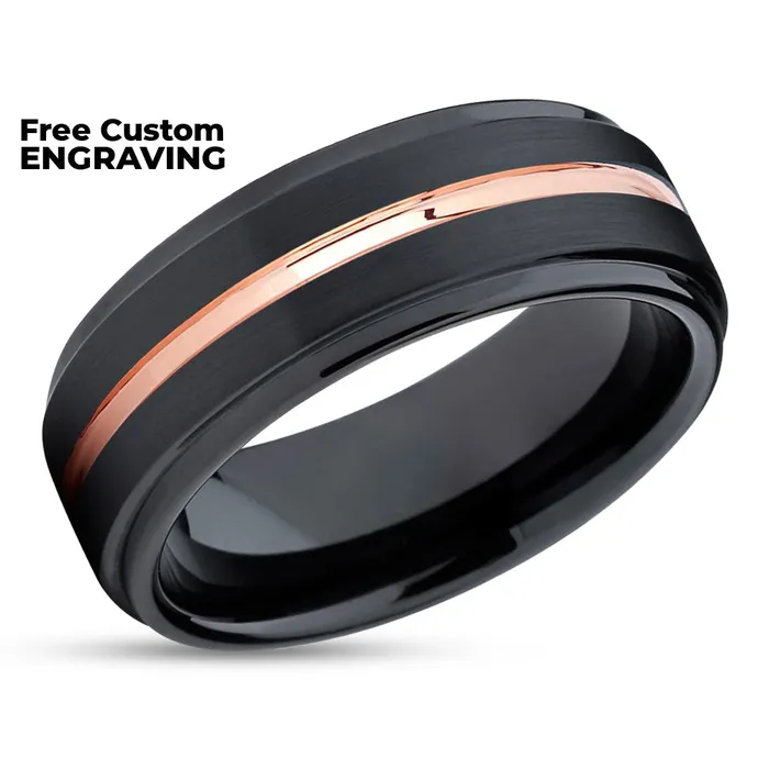 Clean Casting Jewelry Black Tungsten Ring Tungsten Wedding Band Rose Gold 7mm Wedding Band Unique Rings