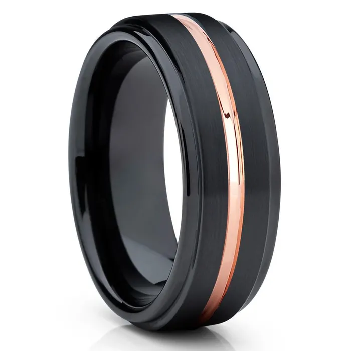 Clean Casting Jewelry Black Tungsten Ring Tungsten Wedding Band Rose Gold 7mm Wedding Band Unique Rings