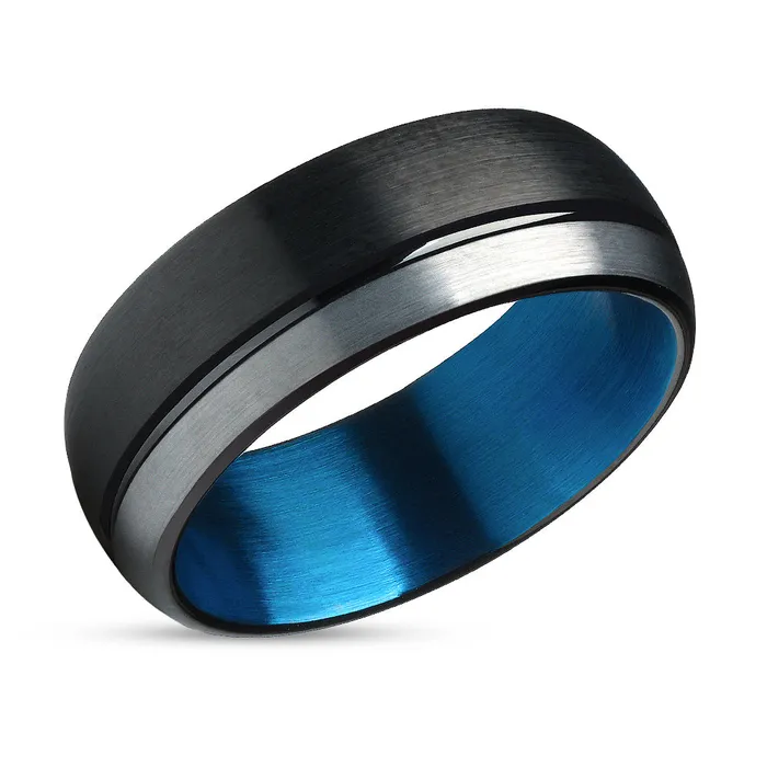 Clean Casting Jewelry Blue Wedding Ring Black Wedding Band Tungsten Wedding Band Black Band Rings