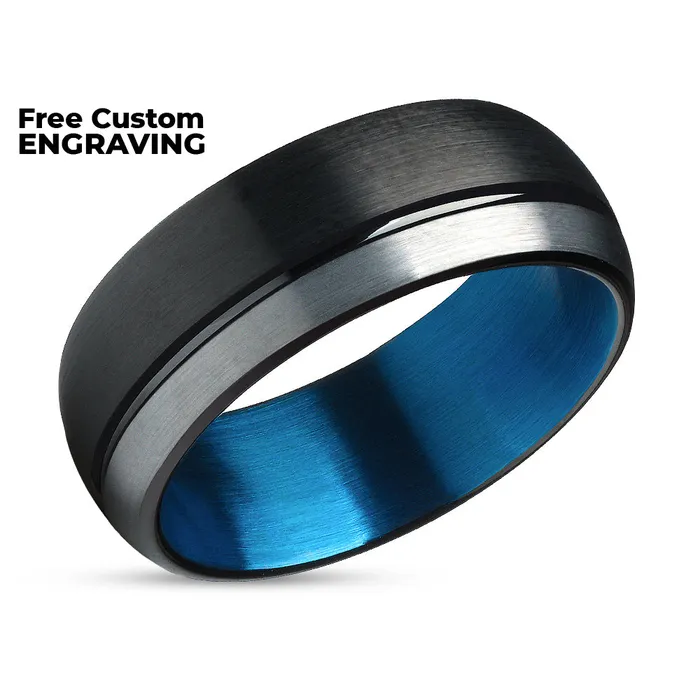 Clean Casting Jewelry Blue Wedding Ring Black Wedding Band Tungsten Wedding Band Black Band Rings