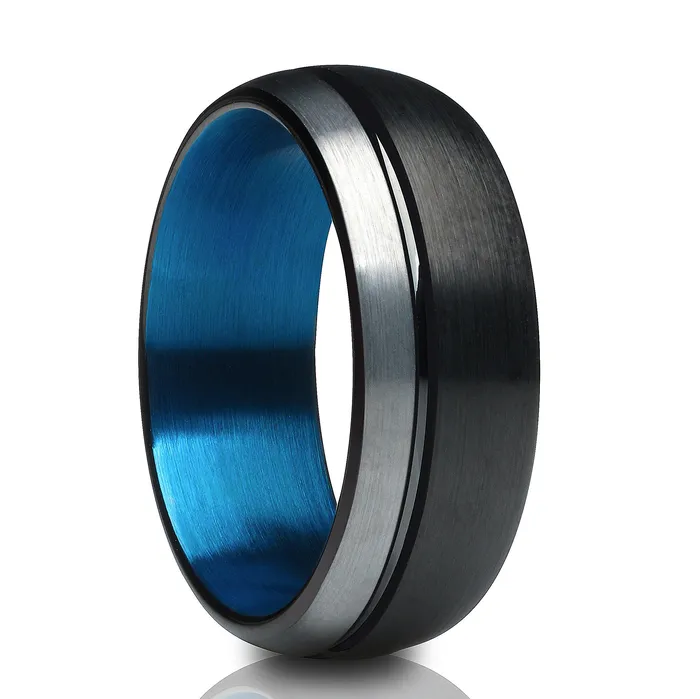Clean Casting Jewelry Blue Wedding Ring Black Wedding Band Tungsten Wedding Band Black Band Rings