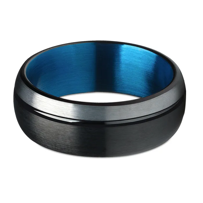 Clean Casting Jewelry Blue Wedding Ring Black Wedding Band Tungsten Wedding Band Black Band Rings
