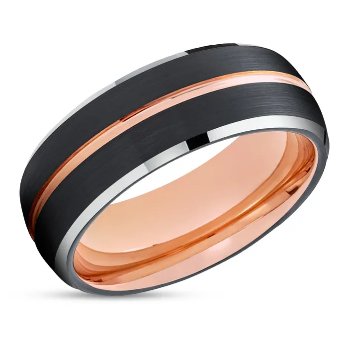 Clean Casting Jewelry Rings Black Wedding Ring Rose Gold Wedding Band 18k Rose Gold Black Tungsten Ring Dome