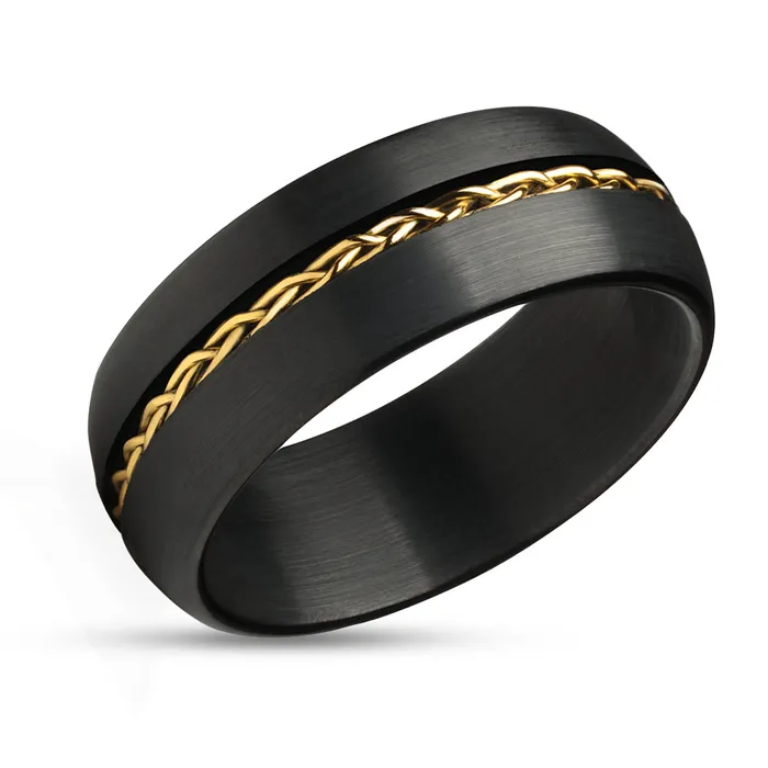 Clean Casting Jewelry Rings Black Wedding Ring Yellow Gold Wedding Band Braid Wedding Ring Tungsten