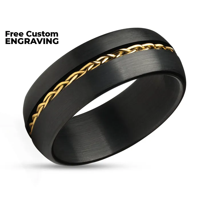 Clean Casting Jewelry Rings Black Wedding Ring Yellow Gold Wedding Band Braid Wedding Ring Tungsten