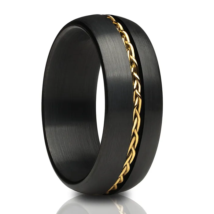 Clean Casting Jewelry Rings Black Wedding Ring Yellow Gold Wedding Band Braid Wedding Ring Tungsten