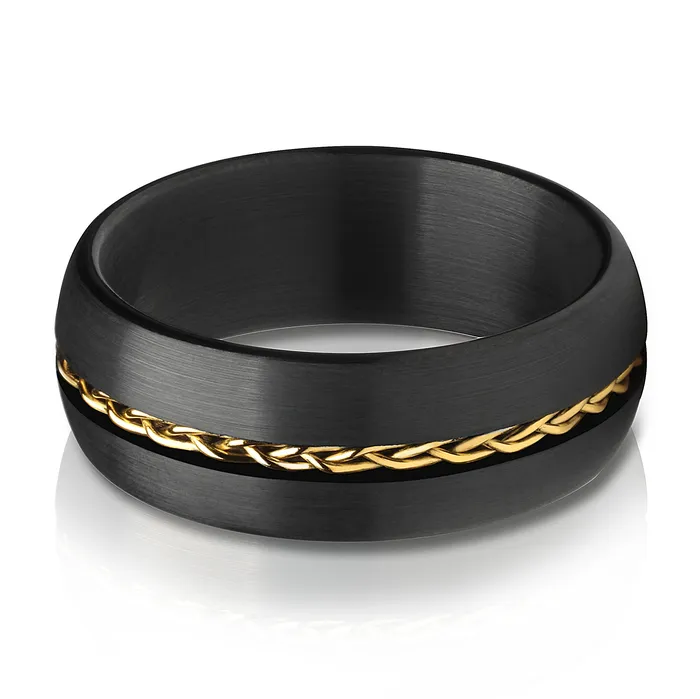 Clean Casting Jewelry Rings Black Wedding Ring Yellow Gold Wedding Band Braid Wedding Ring Tungsten