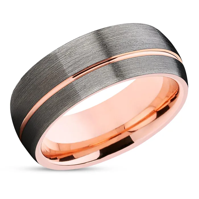 Clean Casting Jewelry Rings Rose Gold Tungsten Wedding Band Gunmetal Ring Rose Gold Tungsten Gunmetal Ring