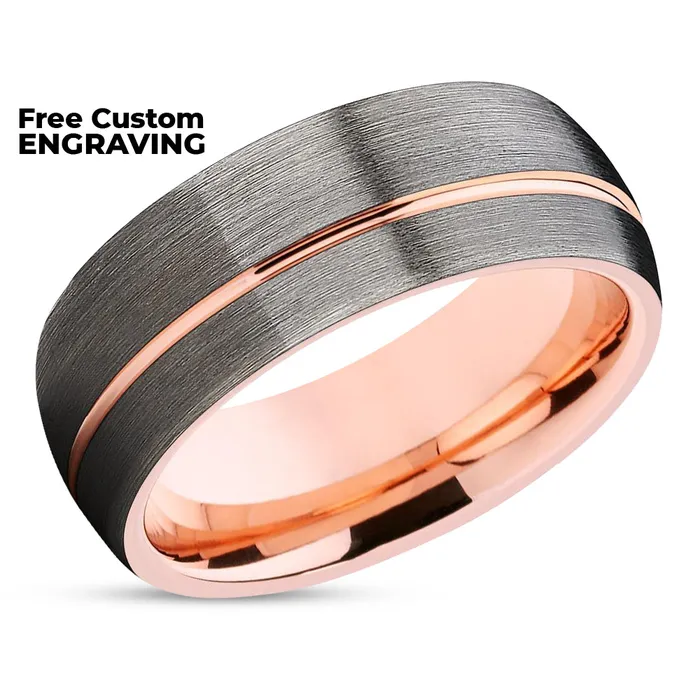 Clean Casting Jewelry Rings Rose Gold Tungsten Wedding Band Gunmetal Ring Rose Gold Tungsten Gunmetal Ring
