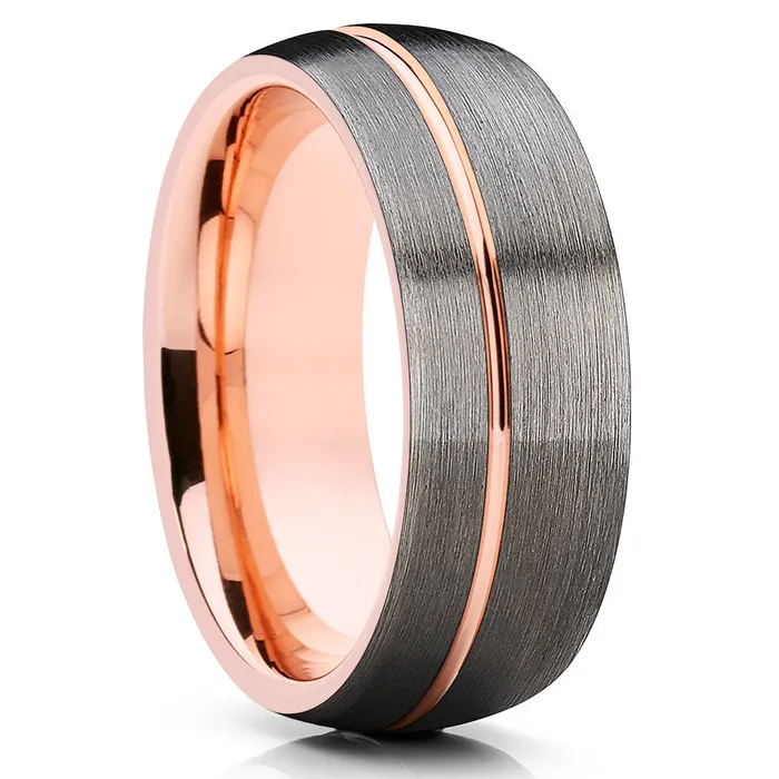 Clean Casting Jewelry Rings Rose Gold Tungsten Wedding Band Gunmetal Ring Rose Gold Tungsten Gunmetal Ring