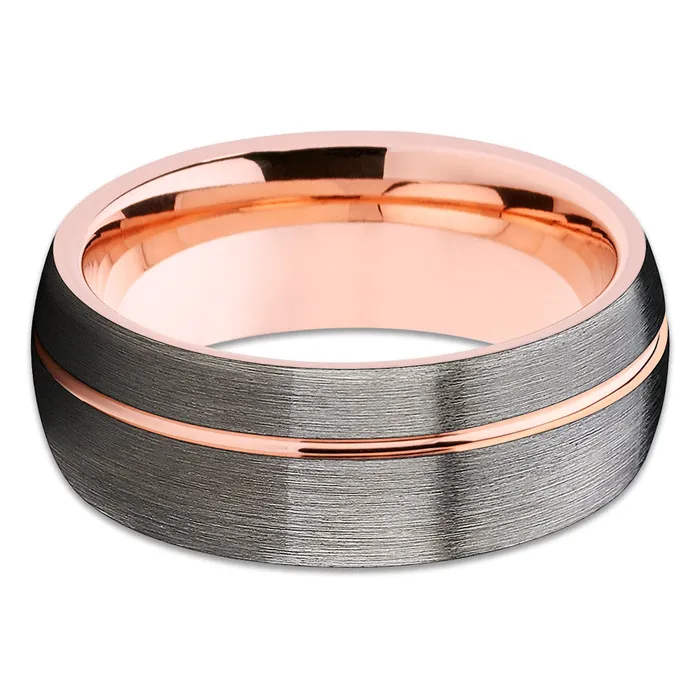 Clean Casting Jewelry Rings Rose Gold Tungsten Wedding Band Gunmetal Ring Rose Gold Tungsten Gunmetal Ring