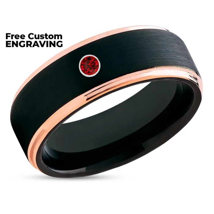 Clean Casting Jewelry Rings Ruby Tungsten Ring Black Tungsten Rose Gold Tungsten Ring Black Wedding Ring