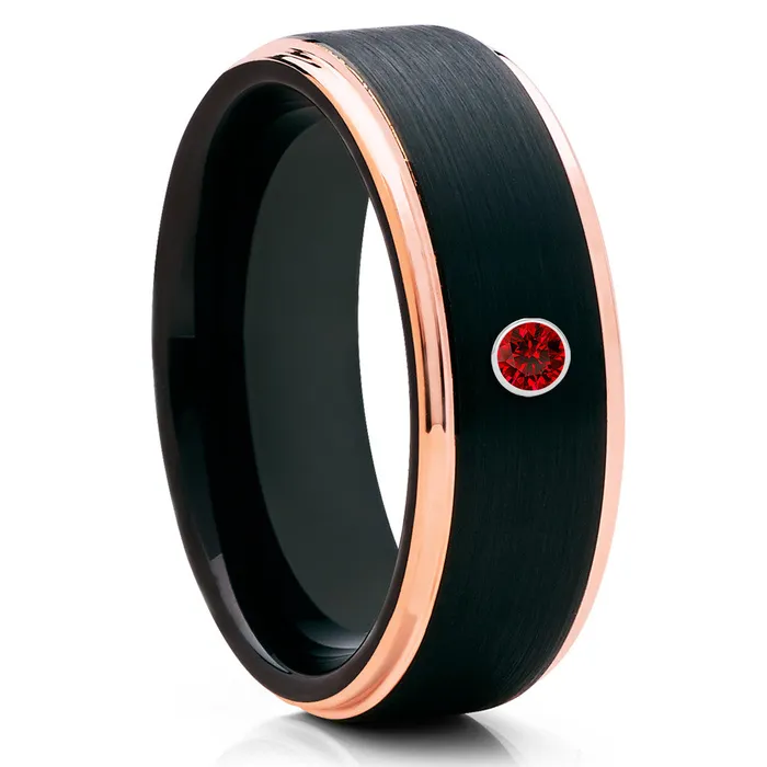 Clean Casting Jewelry Rings Ruby Tungsten Ring Black Tungsten Rose Gold Tungsten Ring Black Wedding Ring