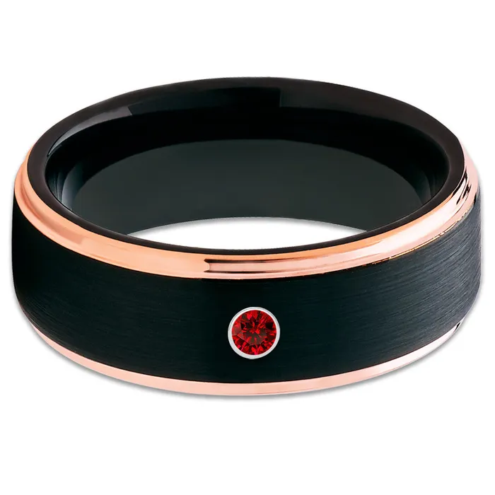 Clean Casting Jewelry Rings Ruby Tungsten Ring Black Tungsten Rose Gold Tungsten Ring Black Wedding Ring
