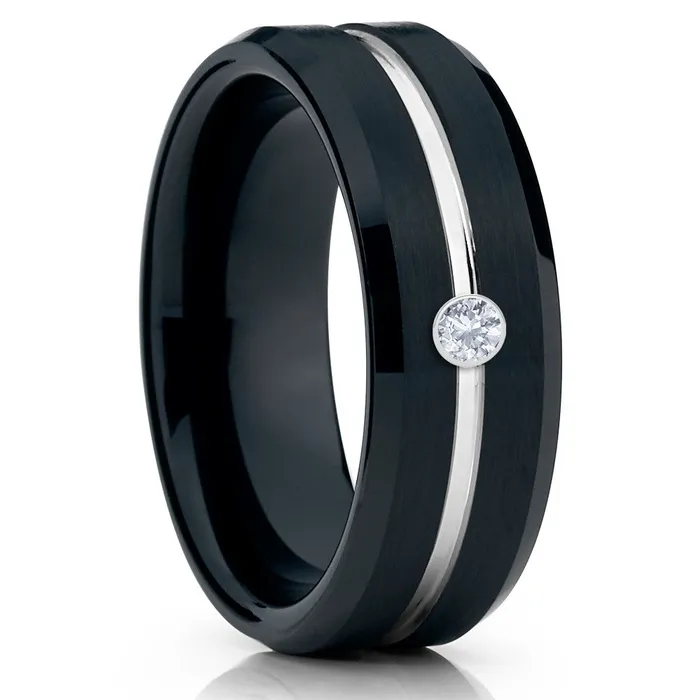 Clean Casting Jewelry Tungsten Wedding Ring Black Tungsten Ring Diamond Wedding Band Black Ring Rings