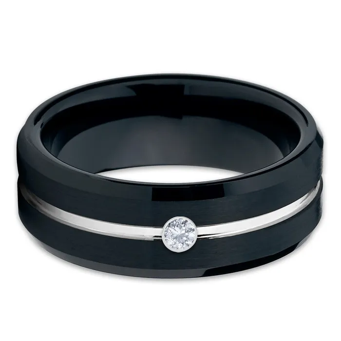 Clean Casting Jewelry Tungsten Wedding Ring Black Tungsten Ring Diamond Wedding Band Black Ring Rings