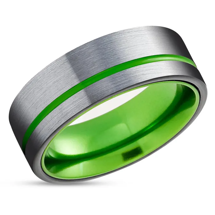 Green Tungsten Wedding Band Green Wedding Ring Black Tungsten Ring Black Ring Clean Casting Jewelry Rings