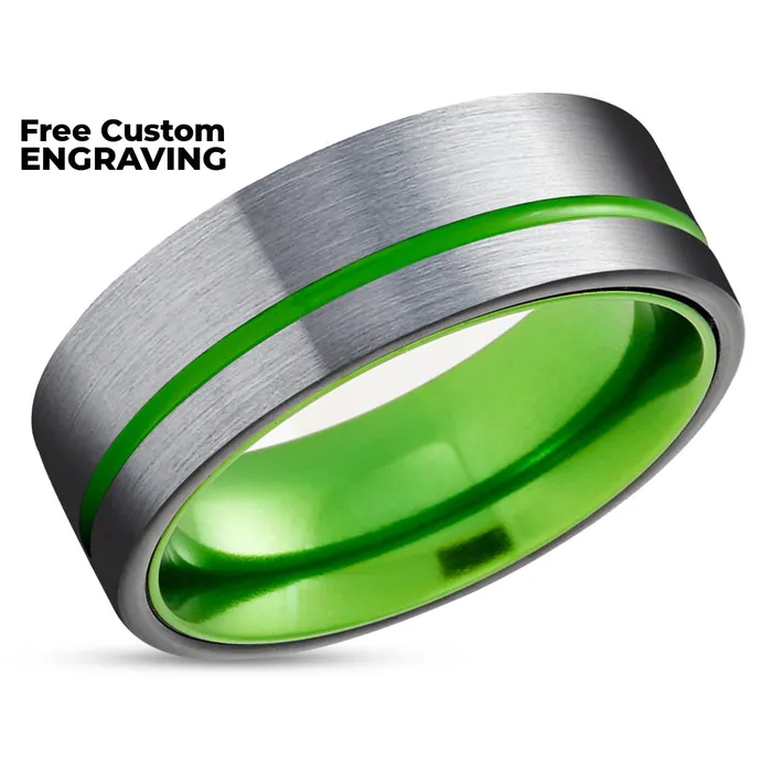 Green Tungsten Wedding Band Green Wedding Ring Black Tungsten Ring Black Ring Clean Casting Jewelry Rings