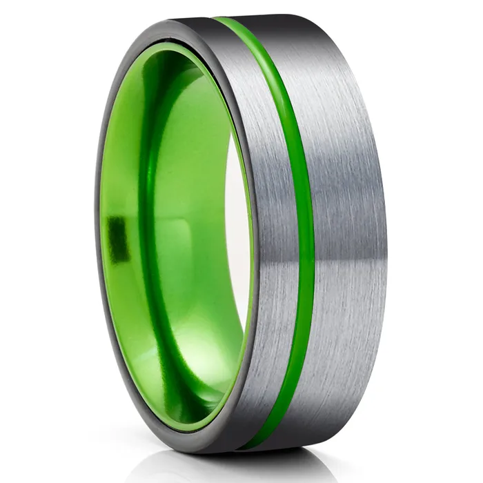 Green Tungsten Wedding Band Green Wedding Ring Black Tungsten Ring Black Ring Clean Casting Jewelry Rings