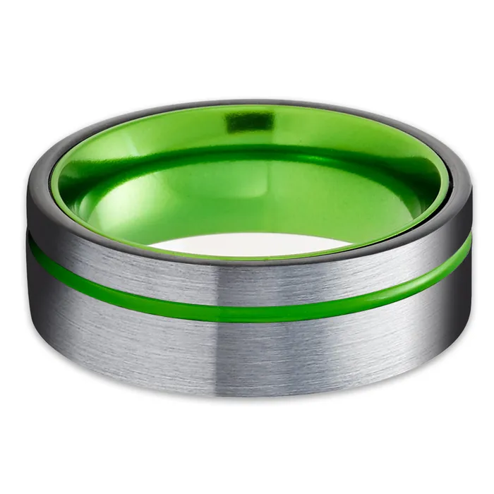 Green Tungsten Wedding Band Green Wedding Ring Black Tungsten Ring Black Ring Clean Casting Jewelry Rings