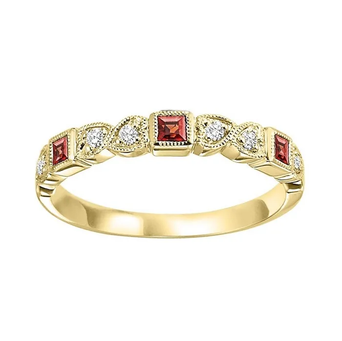 International Diamond Center Rings Mix Bezel Garnet Band 110CT in 14k Yellow Gold