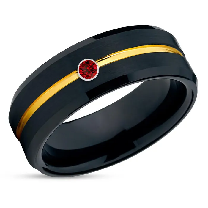 Rings Clean Casting Jewelry Black Tungsten Wedding Ring Ruby Wedding Band Anniversary Ring Yellow Gold Ring