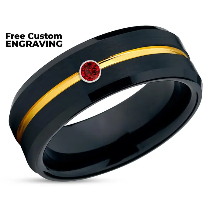 Rings Clean Casting Jewelry Black Tungsten Wedding Ring Ruby Wedding Band Anniversary Ring Yellow Gold Ring
