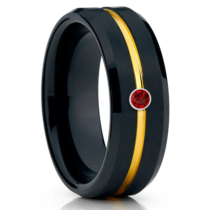 Rings Clean Casting Jewelry Black Tungsten Wedding Ring Ruby Wedding Band Anniversary Ring Yellow Gold Ring