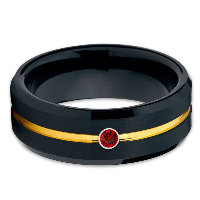 Rings Clean Casting Jewelry Black Tungsten Wedding Ring Ruby Wedding Band Anniversary Ring Yellow Gold Ring