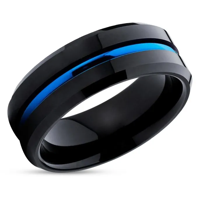 Rings Clean Casting Jewelry Black Wedding Ring Blue Tungsten Ring Blue Wedding Band Tungsten Carbide Ring