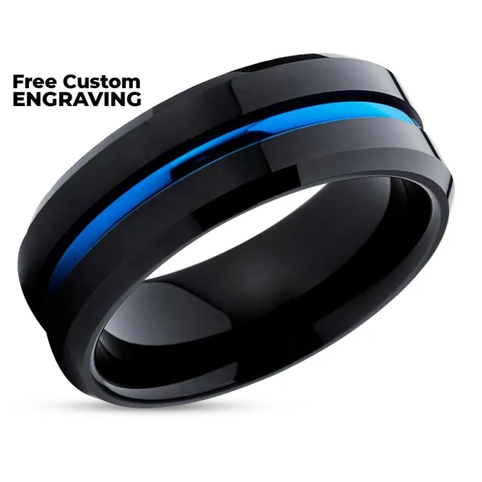Rings Clean Casting Jewelry Black Wedding Ring Blue Tungsten Ring Blue Wedding Band Tungsten Carbide Ring