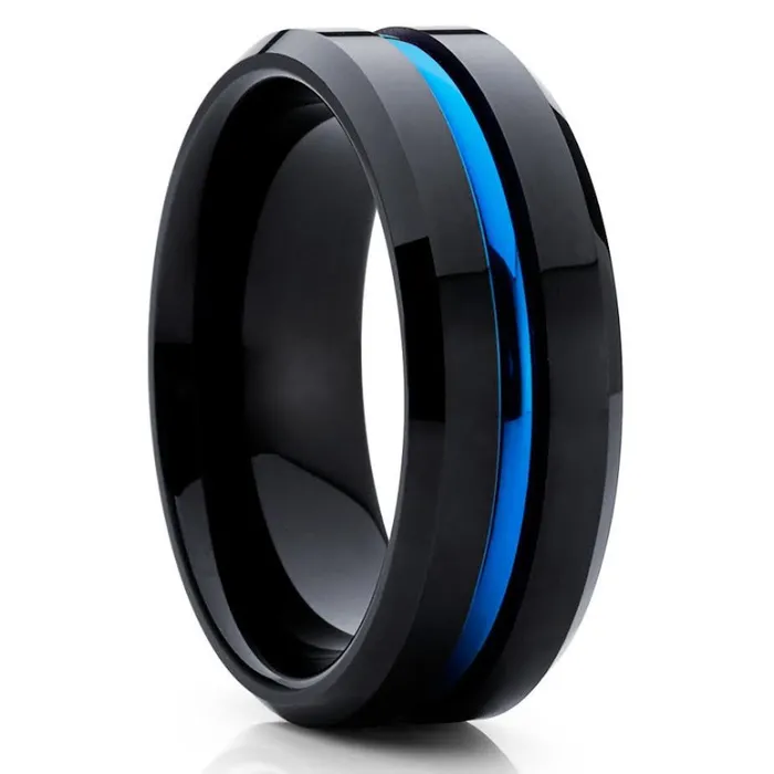 Rings Clean Casting Jewelry Black Wedding Ring Blue Tungsten Ring Blue Wedding Band Tungsten Carbide Ring