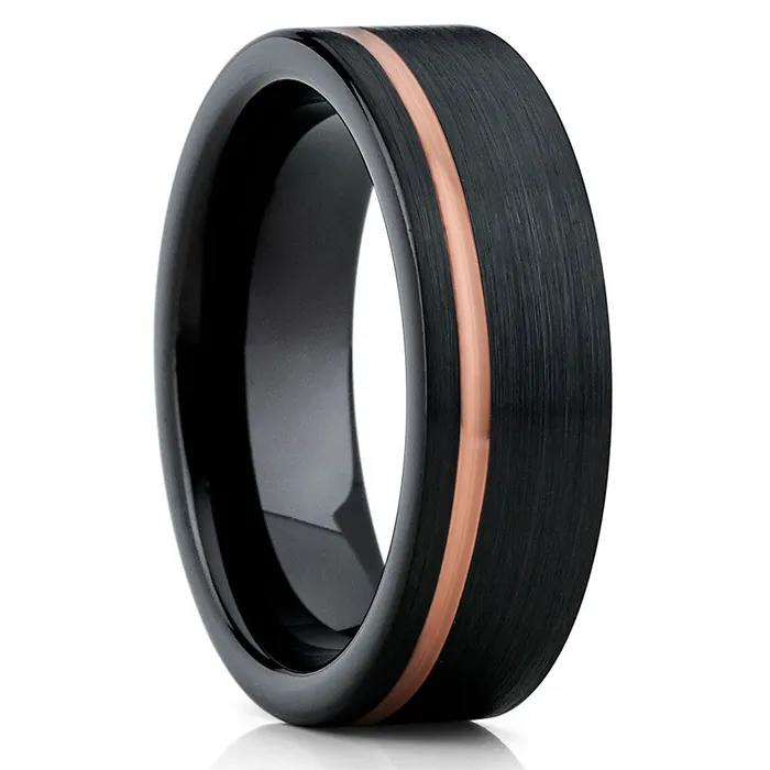 Rings Rose Gold Tungsten Ring Black Wedding Ring Rose Gold Wedding Band Ring Clean Casting Jewelry