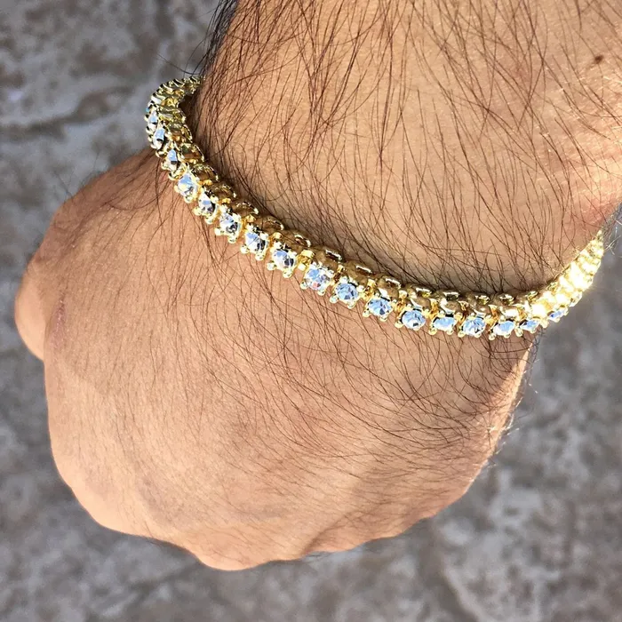 14K Gold Plated One Row Iced Flooded Out Tennis Bracelet 85 Bling Cartel Admin Bracelets