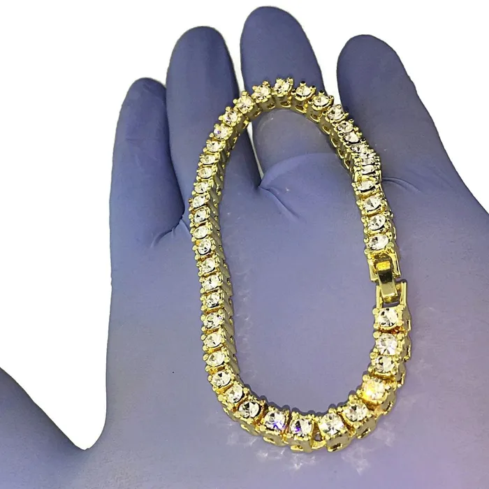 14K Gold Plated One Row Iced Flooded Out Tennis Bracelet 85 Bling Cartel Admin Bracelets