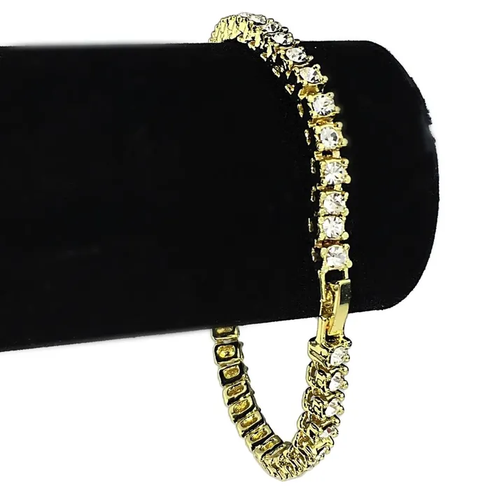 14K Gold Plated One Row Iced Flooded Out Tennis Bracelet 85 Bling Cartel Admin Bracelets