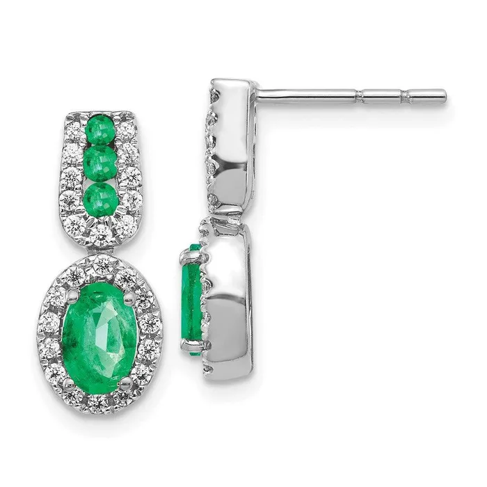 14k White Gold 13Ct Diamond Emerald Earrings Jewelry Earrings