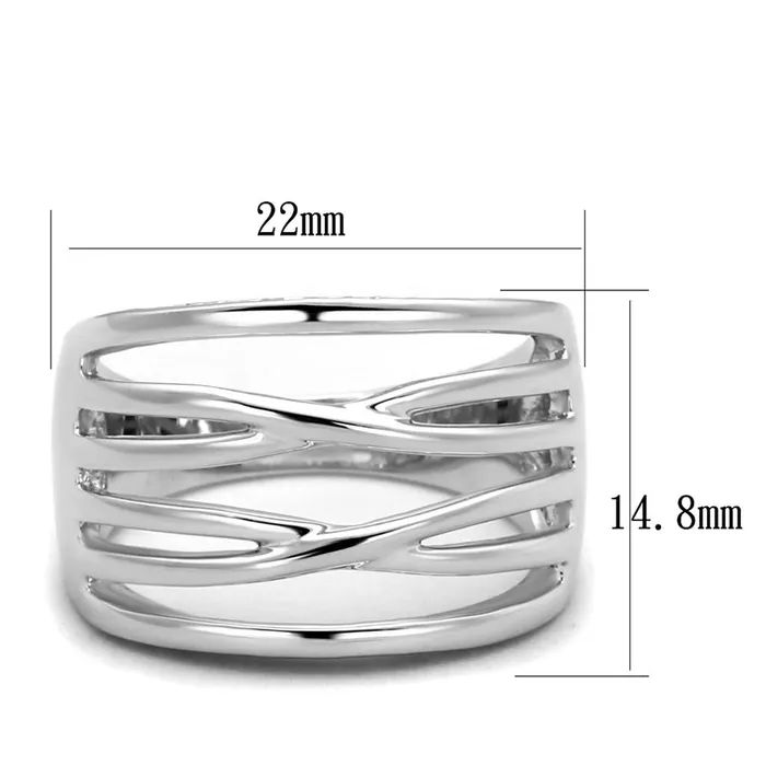 Alamode 3W1066 Rhodium Brass Ring with AAA Grade CZ in Clear Rings