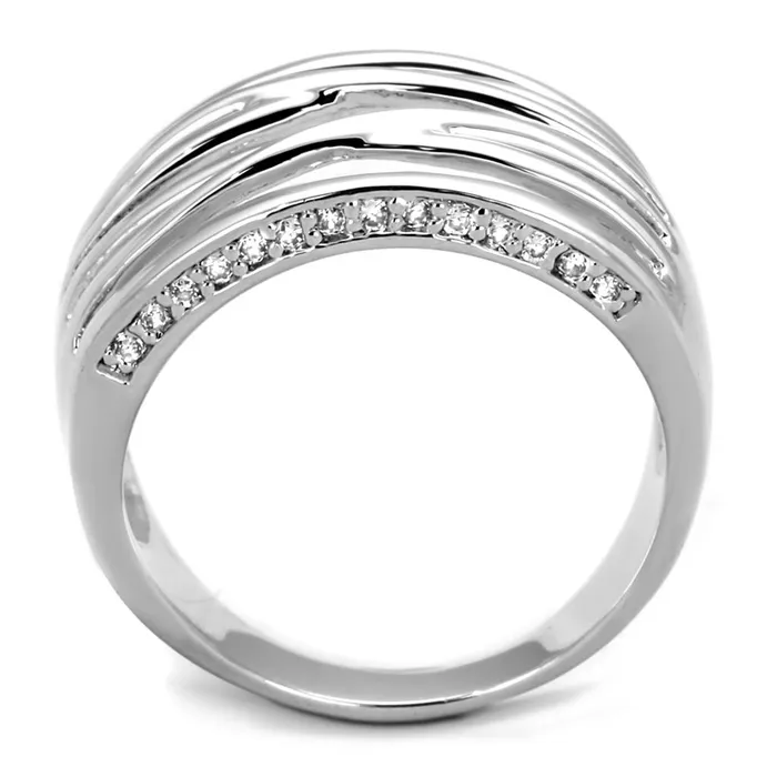 Alamode 3W1066 Rhodium Brass Ring with AAA Grade CZ in Clear Rings