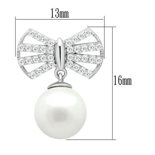 Alamode Earrings TS063 Rhodium 925 Sterling Silver Earrings with Synthetic Pearl in White