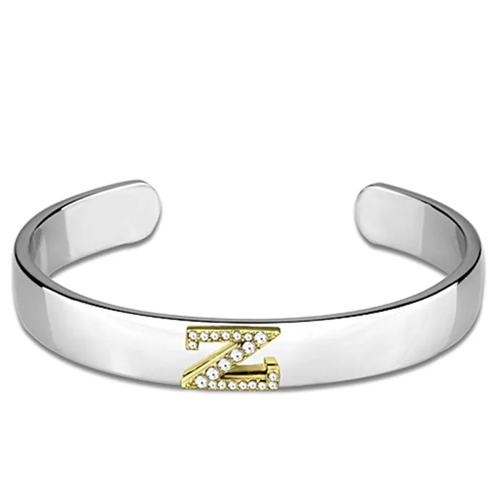 Alamode LO3636 Reverse TwoTone White Metal Bangle with Top Grade Crystal in Clear Rings Alamode LO3636 Reverse TwoTone White Metal Bangle with Top Grade Crystal in Clear Rings