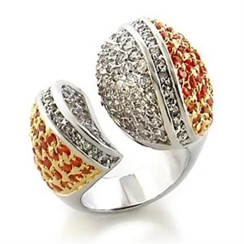 Alamode LOA587 GoldRhodium Brass Ring with AAA Grade CZ in Orange Rings