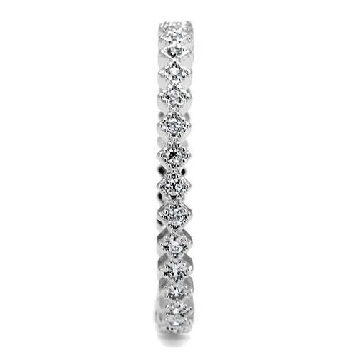 Alamode Rings 3W1238 Rhodium Brass Ring with AAA Grade CZ in Clear