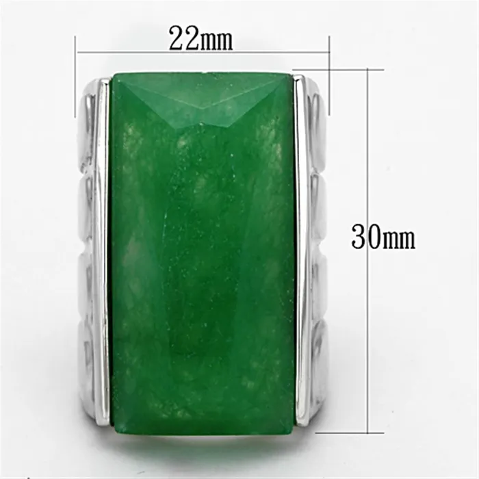 Alamode Rings LO3023 Rhodium Brass Ring with Synthetic Jade in Emerald
