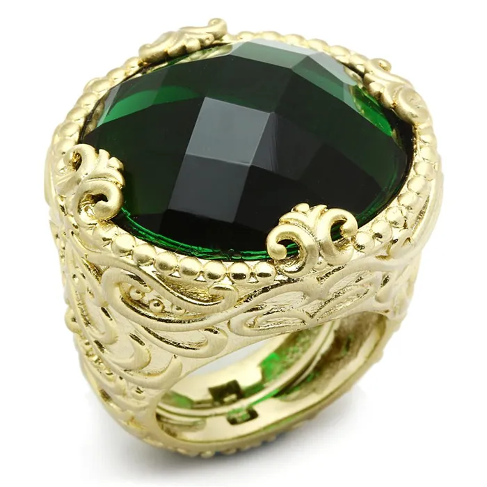 Alamode Rings LO3675 Gold Brush Brass Ring with Synthetic Synthetic Glass in Emerald Alamode Rings LO3675 Gold Brush Brass Ring with Synthetic Synthetic Glass in Emerald